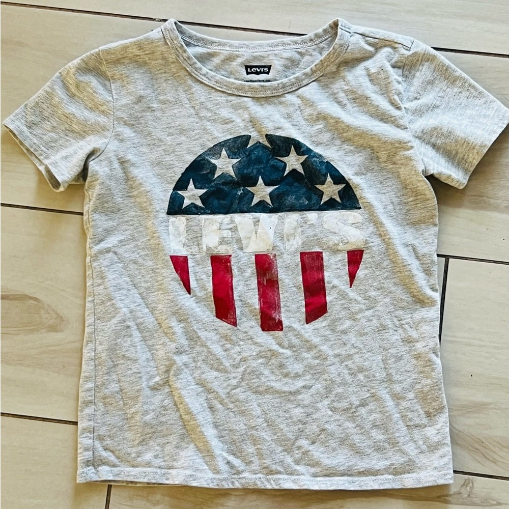 Levi's Boys Girls Sz. S 7/8 Gray American Flag Circle Graphic Tee 4th of July